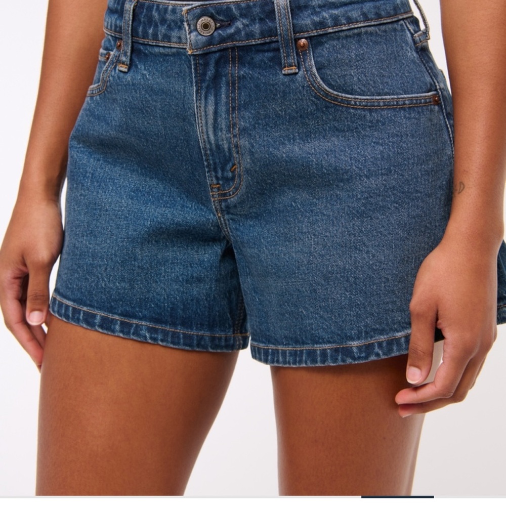 Abercrombie & Fitch dark wash curve love mid rise a-line shorts